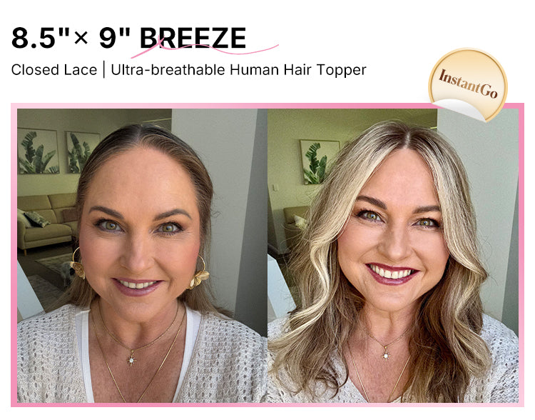 8.5” x 9” Breeze | Ultra-breathable Lace Top Human Hair Topper With Lace Front| Ponytail Topper|Low Density